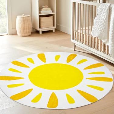 Imagem de USTIDE Tapete de berçário redondo de 1,2 m durável para bebês engatinhando, tapete de chão lavável na máquina com design boho sol tapete macio para quarto de crianças