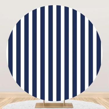Imagem de DORCEV 2,2 x 2,2 m, listras azuis e brancas, pano de fundo redondo, azul marinho, listrado, pano de fundo para recém-nascidos, festa de aniversário, banner, decoração de crianças, adultos, retratos de
