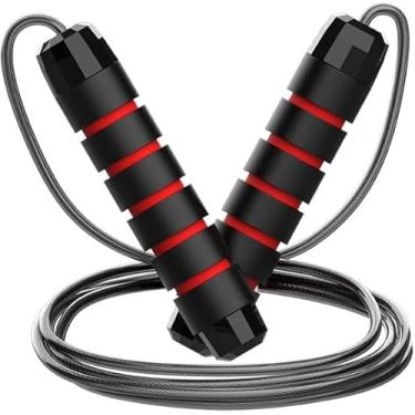 Imagem de Corda de pular ajustável para adultos e crianças, corda de salto de velocidade sem emaranhamento de 2,5 m com rolamentos de esferas, corda de fitness de alta intensidade para treino (vermelha)