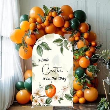 Imagem de Haploquest Capas de arco floral rosa blush pano de fundo elástico cítrico limão A Little Cutie is on the Way Decoração de festa de chá de bebê (GX-2892, 7 x 1,2 m)