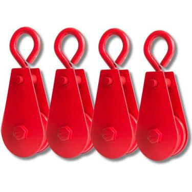 Imagem de Kit 4 Moitão Roldana Aço Para Elevação Carga 100kg Reforçado - Barcelo