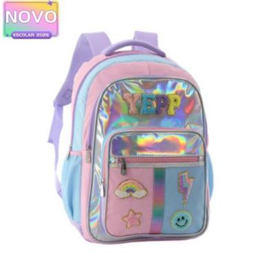 Imagem de Mochila De Costas Escolar Juvenil 18 Holográfico Rainbow Feminina - Ye