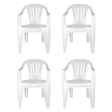 Imagem de Kit 4 Cadeiras Poltrona Plástica Empilhavel Reforçada Branca 182kg Mor