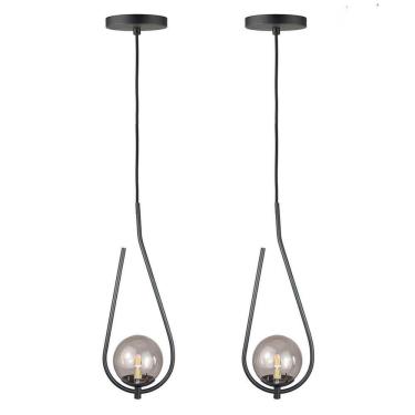Imagem de Kit 2 Pendentes Lustres On Drop Preto Globo De Vidro Fume