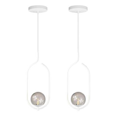Imagem de Kit 2 Pendentes Lustres On Clip Branco Globo De Vidro Fumê