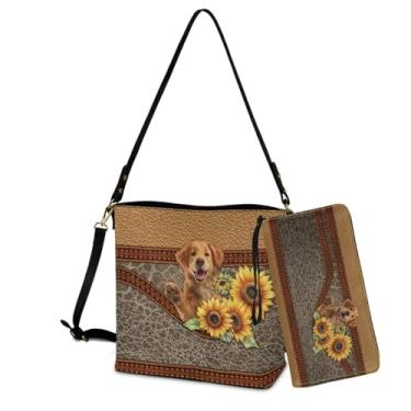Imagem de Sannovo Conjunto de bolsa transversal para mulheres, bolsa de couro e carteira grande com carteira, Girassol Retriever amarelo-dourado