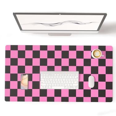 Imagem de Colorful Star Tapete de mouse grande preto e rosa, tapete de mesa de escritório xadrez à prova d'água, tapete de mouse antiderrapante para jogos, protetor de laptop para PC 2GG, almofadas de couro PU