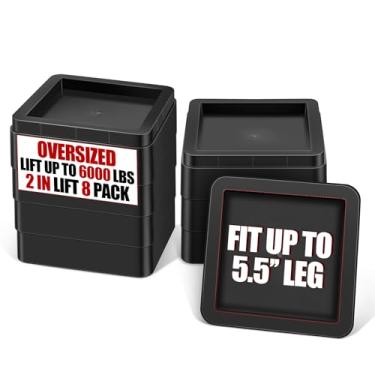 Imagem de MCXYEM Elevadores de cama grandes e resistentes e elevadores de móveis - suporte empilhável de 5,443 kg, elevador de móveis/blocos de elevação de cama quadrada para sofás, sofás, mesas (preto, pacote