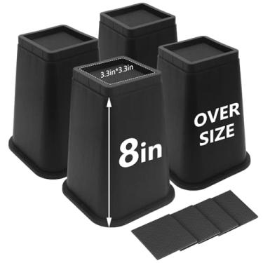 Imagem de HANIHUA Elevadores de cama resistentes de 20 cm, pacote com 4 peças de elevação de móveis para dormitório solteiro GG mesa sofá sofá armário moldura de cama, elevadores de cama pretos