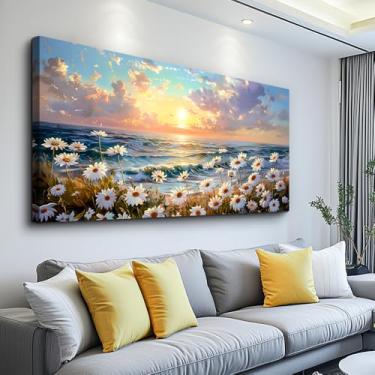 Imagem de PHAOHUAXM Arte de parede em tela grande para sala de estar quarto decoração de parede escritório doméstico uma pintura de paisagem de um mar de flores brancas sala de pintura banheiro sala de jantar