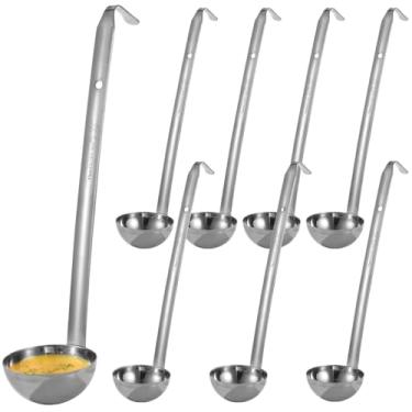 Imagem de Oito conchas de sopa de aço inoxidável, conchas de cabo longo de 59 g com ganchos para servir; design perfeito para cozinhar, hotel e catering
