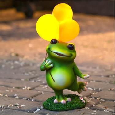 Imagem de WHIMSYNOOK Sapo de resina de 30 cm com balão de luz solar de LED para jardim, ideal para alpendre, gramado, quintal, inauguração de casa ou presentes de aniversário para mãe, família e amantes de