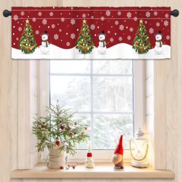 Imagem de Valência de janela de Natal, 137 x 45 cm, árvore de Natal, boneco de neve, cortinas de floco de neve, saia com bolso para varão, decoração de entrada colorida de inverno para cozinha, banheiro, sala