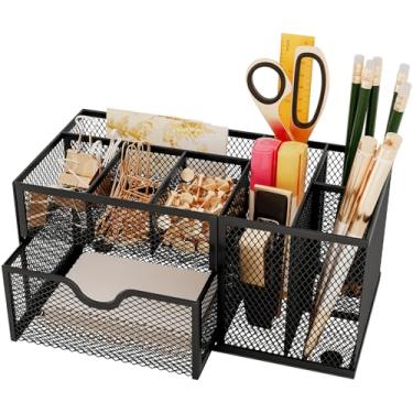 Imagem de UVGVA Suporte de caneta de malha para mesa, organizador de mesa com 8 compartimentos, para canetas, lápis, notas adesivas, acessórios de escritório