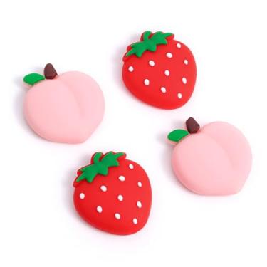Imagem de DLseego 4 Pegas de polegar projetadas para Nintendo Switch 2 2025, silicone macio Joycon controle analógico protetor antiderrapante capa botão Joycon Joystick Capas, morango, pêssego - vermelho rosa