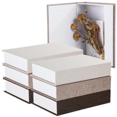 Imagem de 6 peças de livros falsos de linho para casa, escritório e café, caixa de armazenamento decorativa e conjunto de livros, livros cobertos de tecido de linho para prateleira, manto ou mesa