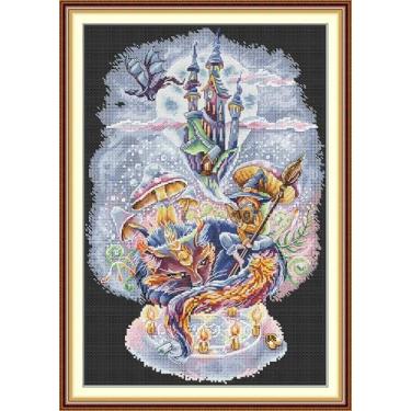 Imagem de CrossNest Kit de ponto cruz contado de 14 quilates para iniciantes, conjunto completo de bordado DIY não impresso com padrão e ferramentas, pano Aida premium e fios (Magic World)