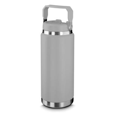 Imagem de Garrafa Térmica Aço Inox 900ml (Isolamento a Vácuo) c/Parede Dupla e Pintura a Pó – Conserva 12h Gelado / 8h Quente – Antivazamento c/Alça e Canudo (Cinza)