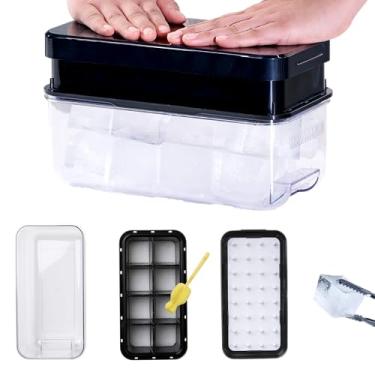 Imagem de HOUSIMPLE Bandeja de gelo Push Ice Cube para freezer com tampa e lixeira, 32 moldes de plástico de silicone para fazer cubos de gelo pequenos com colher e escova de esponja, (preto, conjunto com 1