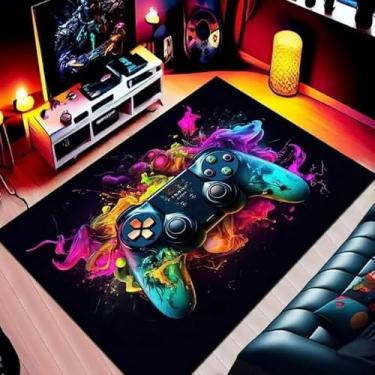 Imagem de Tapetes de jogos para quarto de meninos 51 x 80 cm, tapete de área de design de controle de jogo 3D, tapete antiderrapante lavável para sala de jogos de crianças e adolescentes, decoração de sala de