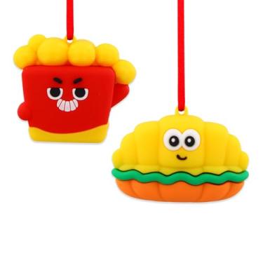 Imagem de Enfeites de Natal com pipoca de frango e hambúrguer – Conjunto de 2 enfeites engraçados para pendurar para decoração de árvore de Natal, presentes de Natal para crianças, mulheres e homens