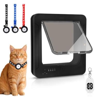 Imagem de Porta inteligente para gatos para interior e exterior, a abertura da aba tem 19 cm (A) por 18 cm (L), porta RFID para animais de estimação com 3 chaves de sensor de coleira RFID e 1 controle remoto e