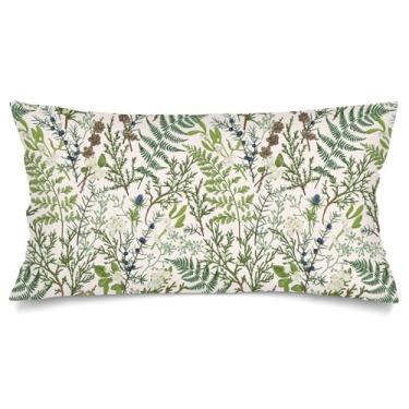 Imagem de Capas de almofada lombar primavera 50 x 101 cm, capa de travesseiro floral vintage para cama, capa de almofada decorativa de casa de fazenda verde sálvia planta king size com fecho de envelope capa de