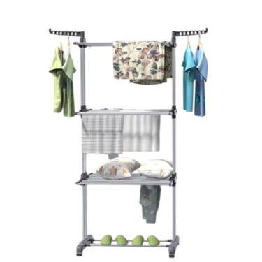 Imagem de Multi varal de chão com bandejas e pés dobráveis 3 andares  Com Cabideiro- Cinza