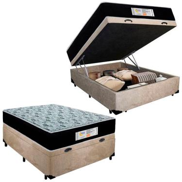 Imagem de Cama Box Baú Casal Suede + Colchão Molas Ensacadas SerenePrime Sonnolux 138x188x69 Bege
