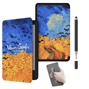 Imagem de Akacy Capa protetora de couro PU com estampa pintada com alça de pulso para Kindle Paperwhite 6,8 (Geração 2021), fina e leve, à prova d'água (4)