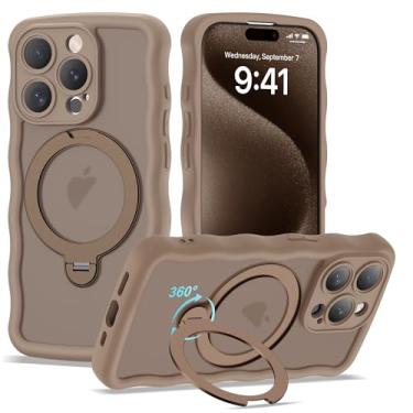 Imagem de BTBTCASE Capa compatível com iPhone 15 Pro com anel magnético rotativo de 360° e suporte invisível, compatível com Mag-Safe, linda capa protetora para celular com moldura ondulada encaracolada