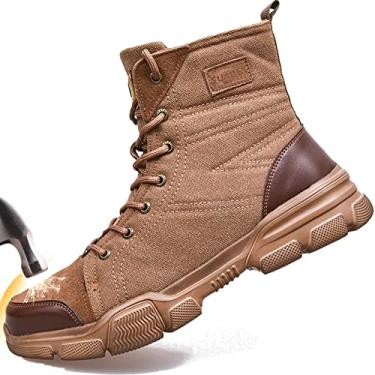 Imagem de Botas masculinas com bico de aço da Suadex, botas de trabalho militares, sapatos de trabalho indestrutíveis para mulheres, sapatos esportivos de segurança, bico composto, Marrom, 7.5 Women/6 Men