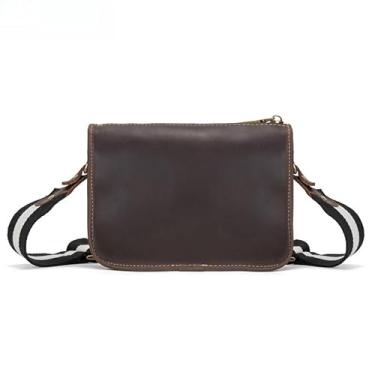 Imagem de Bolsa de ombro vintage de couro legítimo, bolsa mensageiro pequena para homens e mulheres, casual, uso diário em viagens, Café 1, 20*7*14, Vintage
