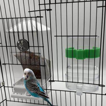 Imagem de Conjunto de dispensador de água sem bagunça, alimentador automático de papagaio para gaiola, recipiente de alimentos de acrílico transparente, acessórios para gaiola de bebedouro periquito, calopsita