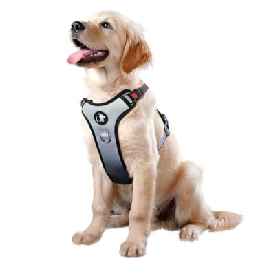 Imagem de Xiugou Peitoral para cães – ajustável, refletivo, acolchoado com 2 clipes de coleira e alça de fácil controle para cães pequenos a grandes (cinza gradiente, pequeno)