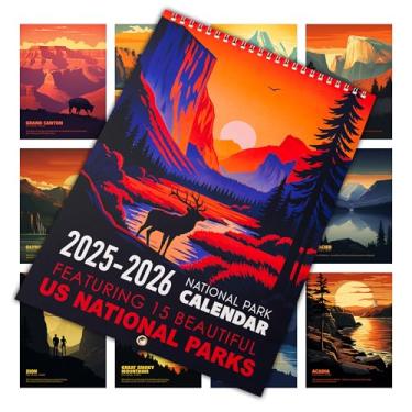 Imagem de Calendário de Parques Nacionais 2026 - Calendário de parede ilustrado com 15 parques nacionais dos EUA, 21,6 cm x 30,5 cm, pôster vintage de 15 meses (outubro de 2025 a dezembro de 2026) para casa ou