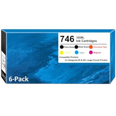Imagem de ZHINGUAN Cartucho de tinta fotográfico 746 remanufaturado 6PK funciona para impressoras de grande formato DesignJet Z6 Z9+ (300 ml para cada)