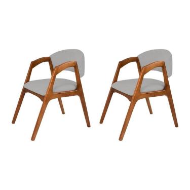 Imagem de Conjunto Com 2 Cadeiras De Jantar Estofada Gabriela Cerejeira Linho Cinza Prata