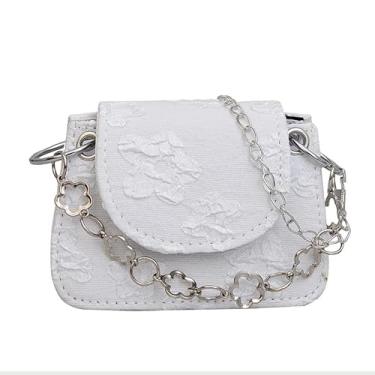 Imagem de Bolsa feminina pequena de ombro acolchoada crossbody jeans envelhecida bolsa para noite bolsa clutch com alça de corrente, Off-white, Branco esbranquiçado