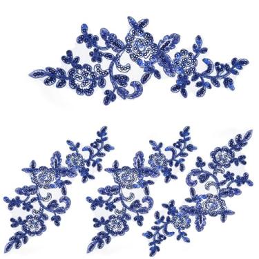 Imagem de 4 peças de apliques azuis, apliques de lantejoulas, folhas, flores, apliques de renda, apliques de renda, enfeites para roupas, calças, costura, casamento, azul escuro