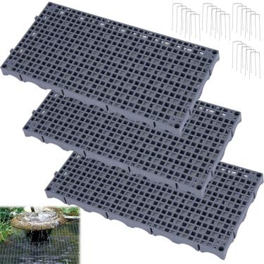 Imagem de Hlimior Pacote com 3 grades de pia de fonte, grade de água resistente de 61 x 30 cm com pilares de solo, grade de paisagem cinza para canteiros elevados, lagoas, recursos de água e paisagismo (estilo