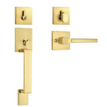 Imagem de Probrico Maçaneta de porta frontal dourada, conjunto de maçaneta externa e fechadura com fechadura de cilindro único, 1 conjunto