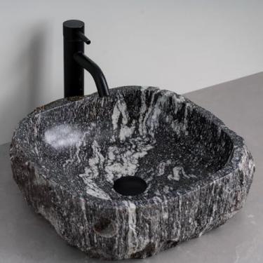 Imagem de MIDUSO Pia de embarcação de pedra irregular 100% feita à mão; pia de pedra real; pia de embarcação exclusiva; acima do balcão; pia de rocha de rio; banheiros rústicos de pias; Irre RiverStone 340