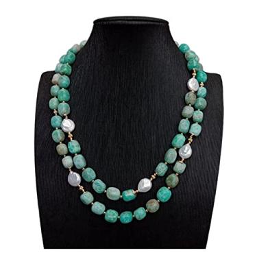 Imagem de URMIBDAI Colares femininos cultivados em água doce moeda branca pérola verde amazonita colar feito à mão joias femininas designer