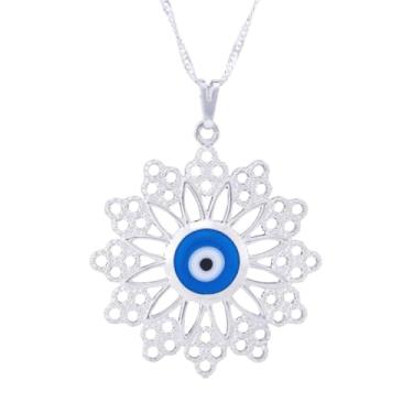 Imagem de Gargantilha Mandala Olho Grego Folheada a Ródio Branco
