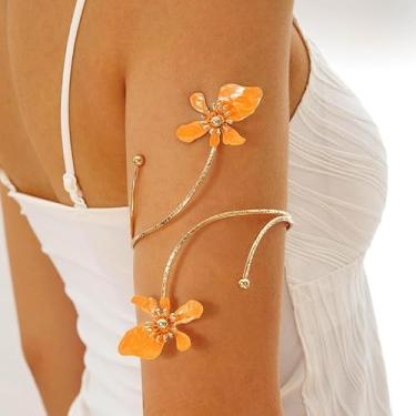Imagem de Joia de braço feminina ajustável rosa choque flor pulseira pulseira ouro braçadeira superior joias presentes para mulheres acessórios de fantasia de deusa grega, Medium, Latão, Sem Pedra Preciosa