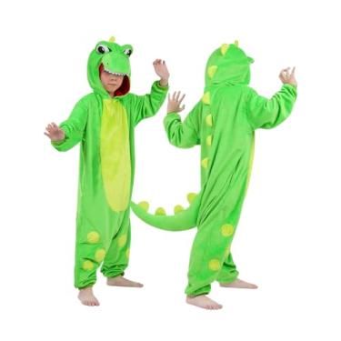 Imagem de ROC PARTY Fantasia de animal infantil – Fantasia unissex para Halloween, cosplay e festas para meninos e meninas de 4 a 12 anos (T-Rex verde, 10 a 12 anos)