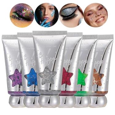 Imagem de Conjunto de 6 peças de gel holográfico com glitter, kit de gel holográfico líquido de lantejoulas de sereia, dourado, glitter grosso prateado para unhas de cabelo e rosto