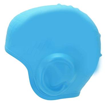 Imagem de Touca de natação de silicone à prova d'água Ainoli com proteção de ouvido 3D forte elasticidade chapéu de natação para adultos (Pó Azul)