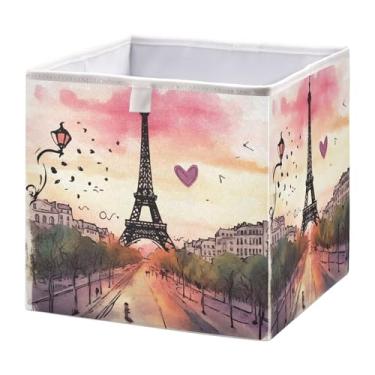 Imagem de SEHANY Caixa de armazenamento dobrável com flores da Torre Eiffel, organizador de tecido grande, dobrável, cestas de armazenamento para roupas, brinquedos, livros, armário, berçário, 40 x 27 x 17 cm